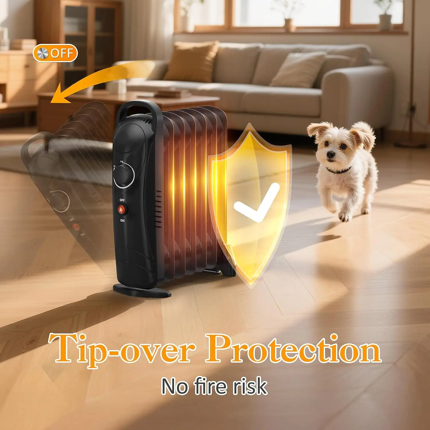 Piccolo Riscaldatore a Olio, Stufa Radiante Portatile con Risparmio Energetico, Protezione da Surriscaldamento, Riscaldatore Personale da 700W Silenzioso