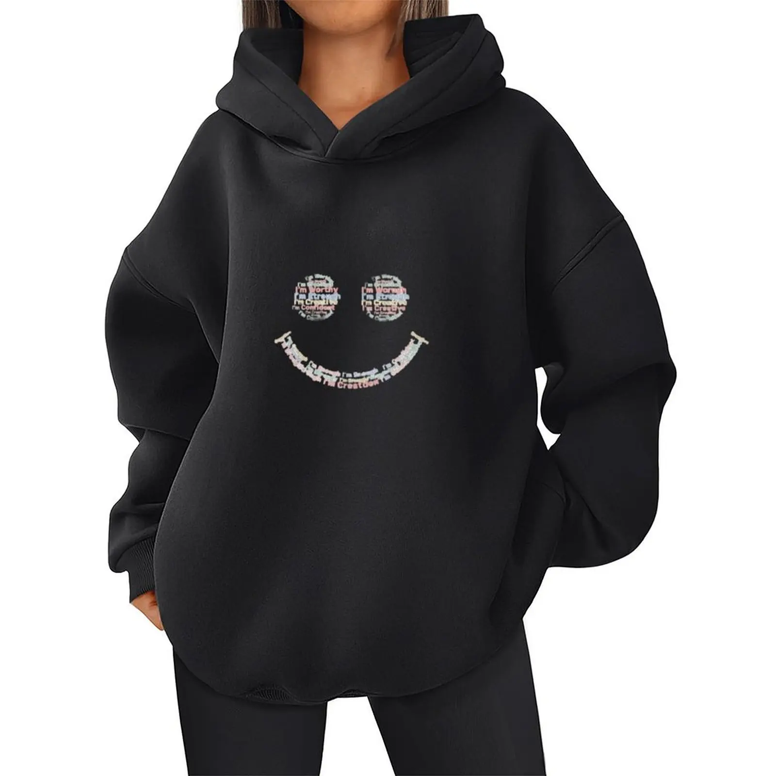 المرأة أزياء زائد المخملية عارضة فضفاض البلوز فضفاض البلوفرات الشتاء مريحة عيد الميلاد أغطية رأس مطبوعة كم طويل قمم #3