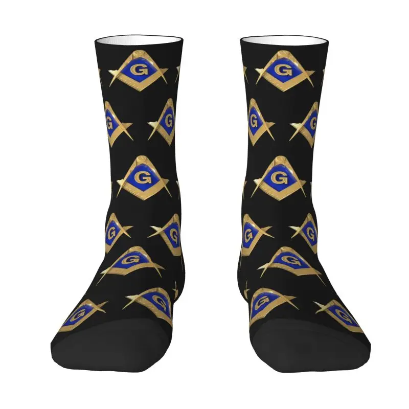 Novelty Print Freemason Gold Square Masonic Socks for Men Women Stretchy Summer Autumn Winter Crew Socks