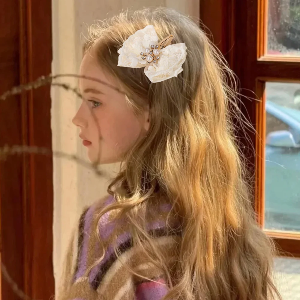 2/4cps أنيقة الرجعية شريطة من الدانتيل Bowknot دبوس الشعر للنساء الفتيات مشبك شعر الموضة إكسسوارات الشعر الحلو الأميرة الشريط BB Cli