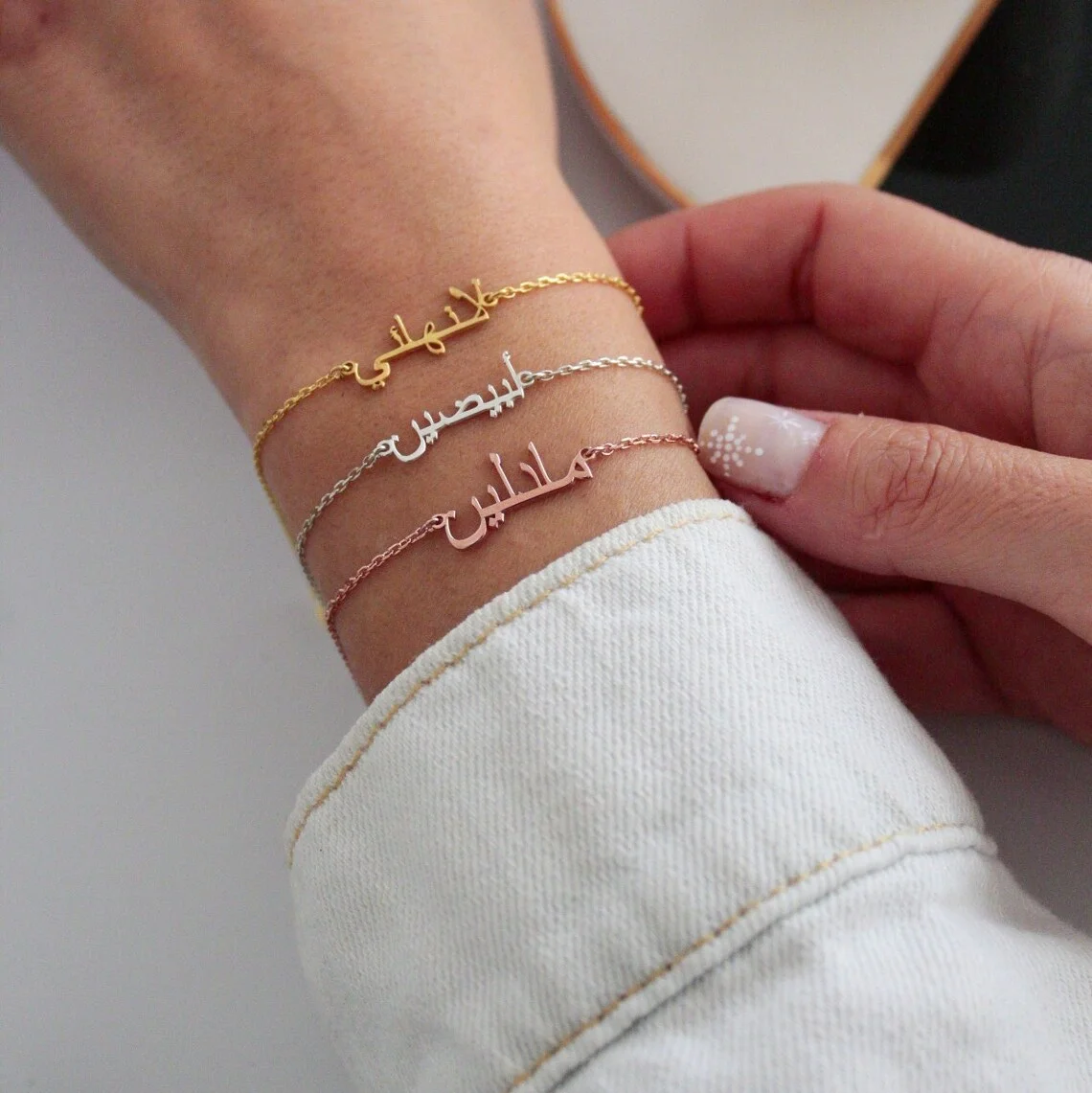 Customized Arabic Name Bracelet for Women Personalised 18k Gold Plated Bracelet Men Stainless Steel Jewelry Christmas Gift أساور