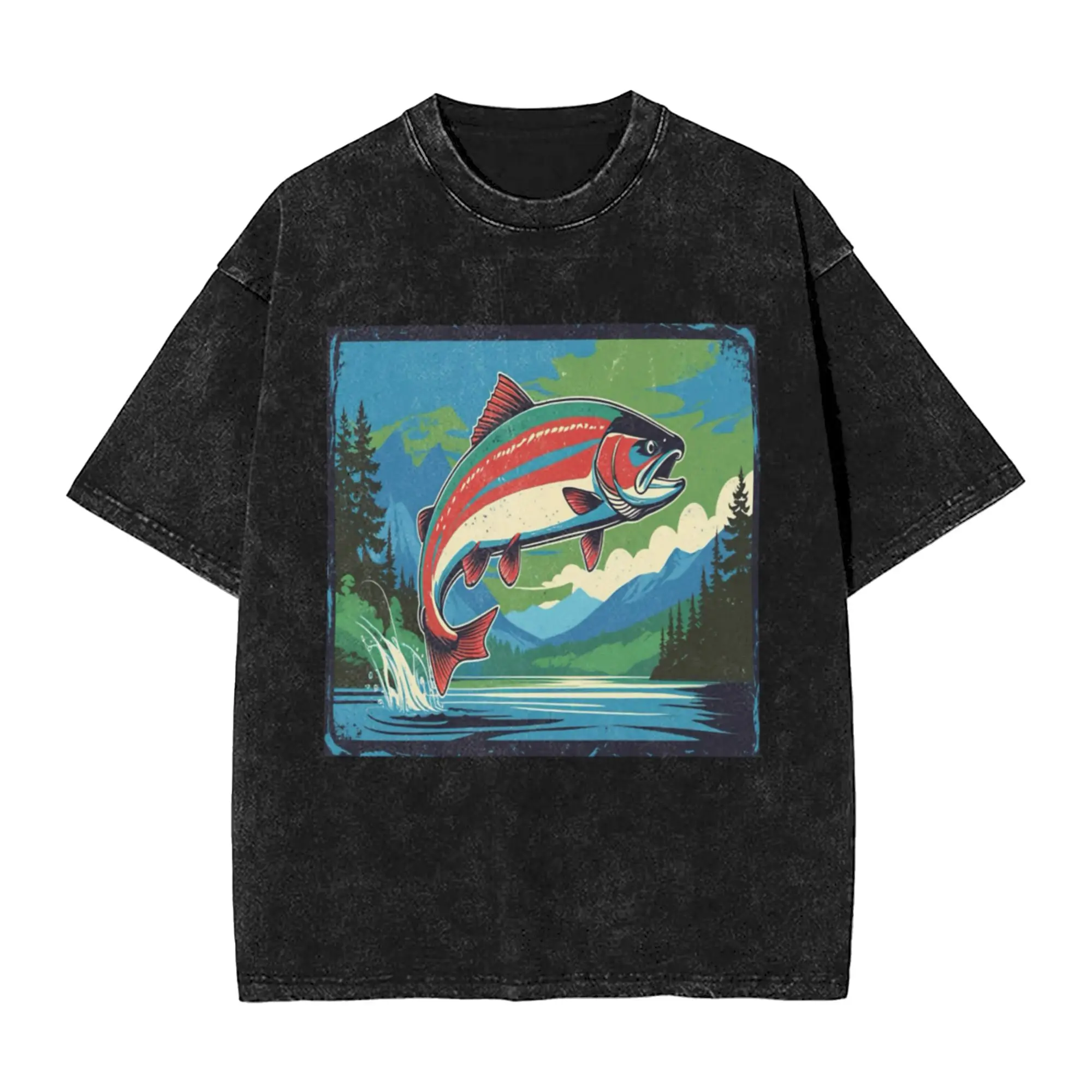 Fishing - meditation Unique Chic A Washed T Shirt Men's Women's Oversized Cotton Tees Tops
