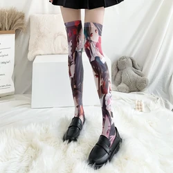 Japanese Two -Dimensional Anime Printed Stockings Women's Cute Cosplay Cartoon Christmas Thigh Sexy High Tube Velvet Stockings