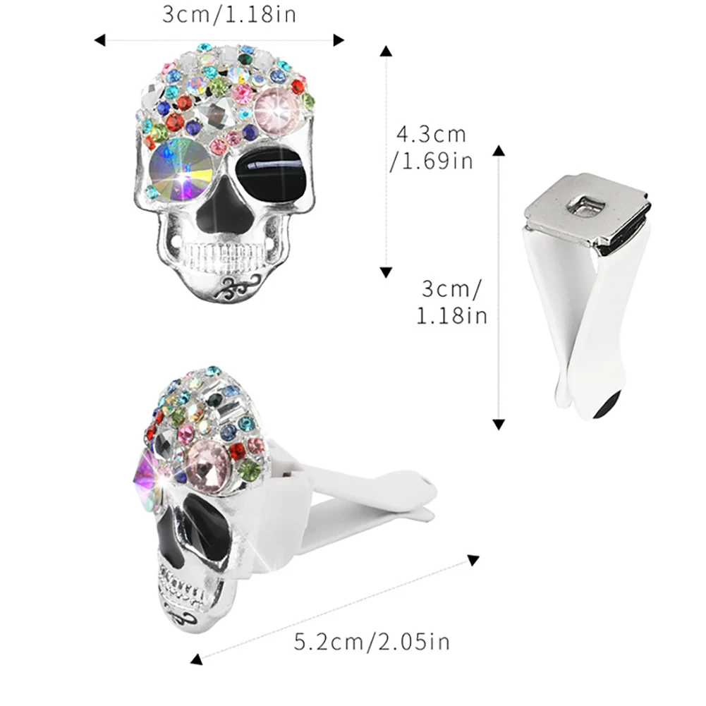 2Pcs Air Vent Clips Charm Bling Crystal Air Freshener Skull Head Rhinestone Oil Diffuser Clip Car Accessory for Women Auto Inter