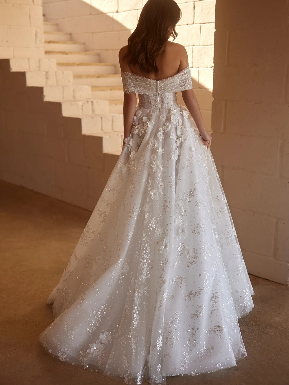 Superbe robe de mariée longue en Tulle, ligne a, fleurs 3D, paillettes brillantes, épaules dénudées, robes gracieuses personnalisées pour mariée