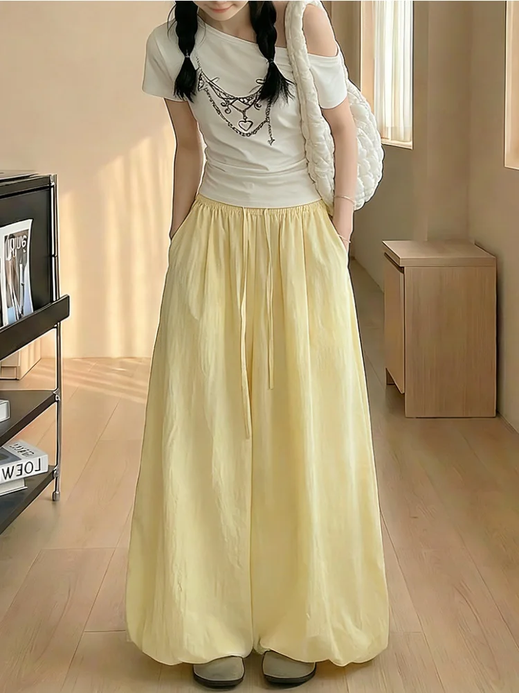 Women's Wide-Leg Trousers Lightweight High-Waist Slim Bell-Bottom Casual, Loose Fitting Flower-Bud Skirt-Trousers Soft Durable