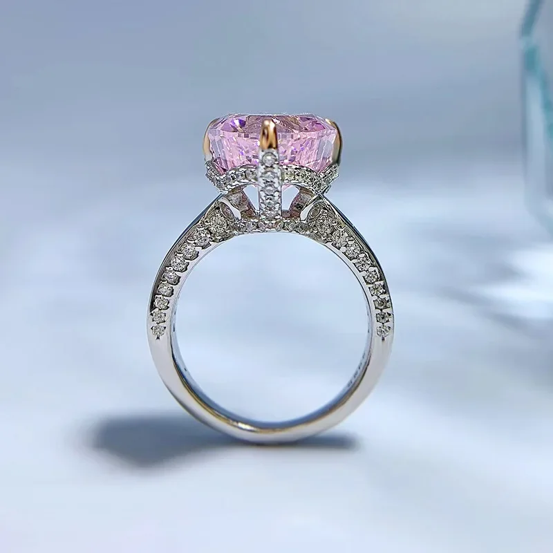 SpringLady 2024 New 925 Silver 11*11MM Heart-shaped Pink Diamond High Carbon Diamond Ring Fashion Simple Ring Engagement Ring