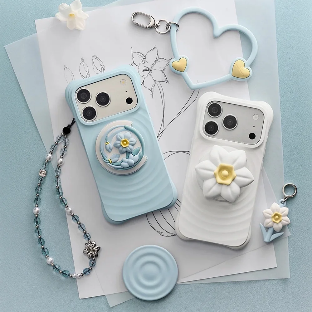 

604292 Sky Blue Wave Phone Stand / Charm Magnetic Case: Compatible with IPhone 17 16 15 14 13 12 Pro Max 17 Air