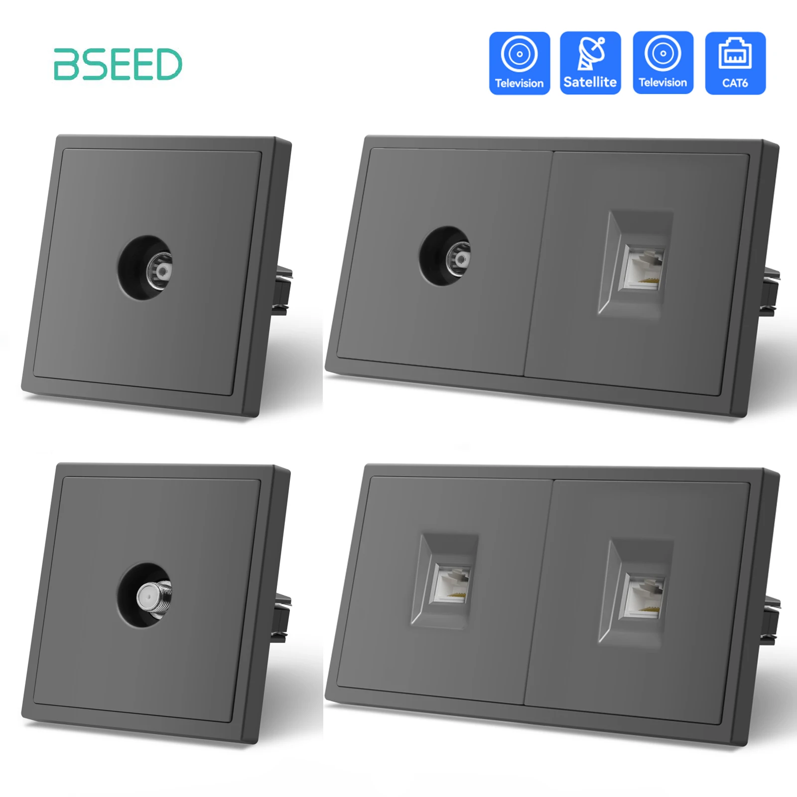 BSEED EU Standard Internet Socket CAT6 Type RJ45 Wall Socket Telphone Jack Glass Panel Network Socket For Computer