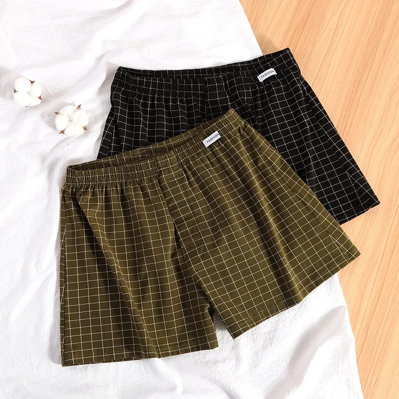 Plaid Aro Pants Loose Underwear Men\'s Boxer Shorts Cotton Breathable Home Large Size Men Flat Corner Pajama Underpant