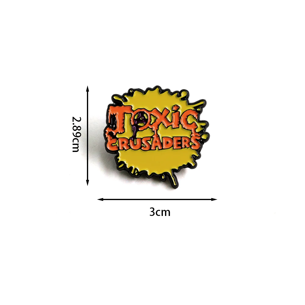 Klassische animierte Brosche mit dem Logo der Toxic Crusaders, kreatives, kreisförmiges Abzeichen mit Explosionsmotiv, Anime-Accessoire, Emaille-Anstecknadel, Taschen-Dekoration, Geschenk. – Detail 2