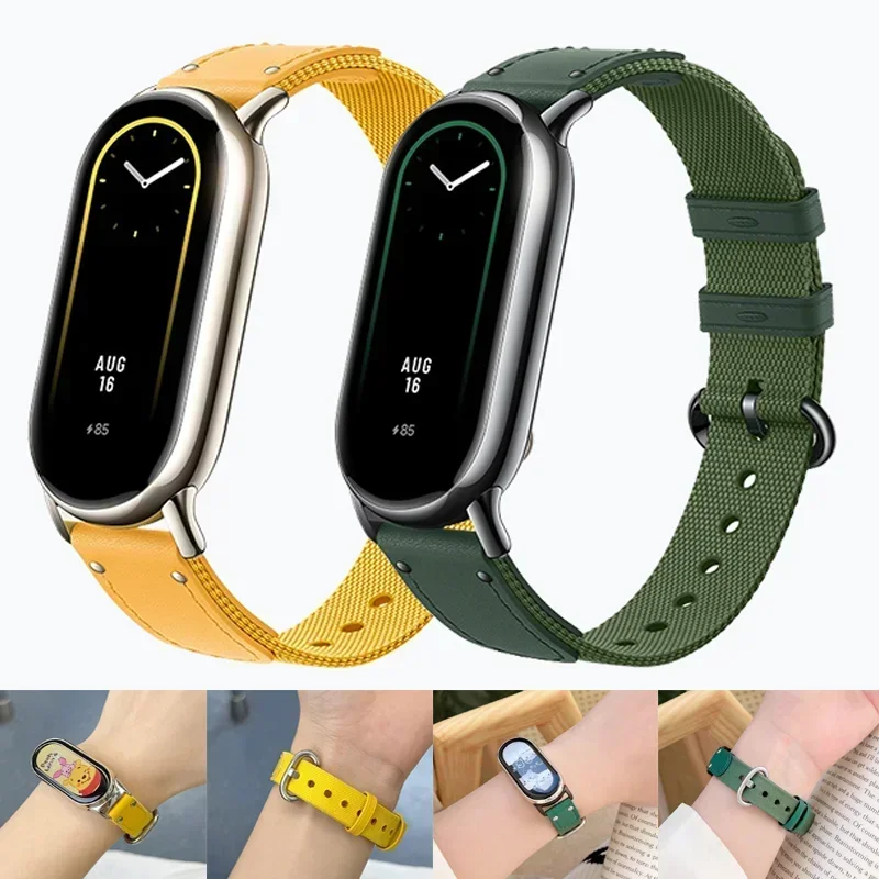 Leather Strap for Xiaomi Mi Band 8 Nylon Canvas Original Replacement Bracelet Smartwatch miband 8 NFC Correa Mi Band 8 Wristband