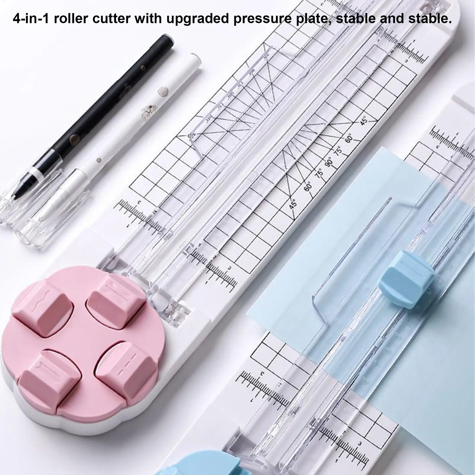 Multi-Function 4-in-1 Paper Trimmer Cutter Scrapbooking Tool with Straight Wave Perforated Creasing Blades for Craft Paper Photo