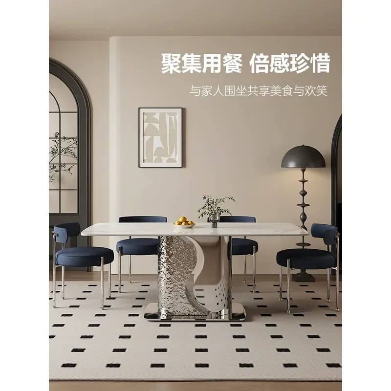 Modern Rectangular Dining Table and Chairs Set Rock Slab Top Simple Light Luxury Style for Small Apartment Living Room Home