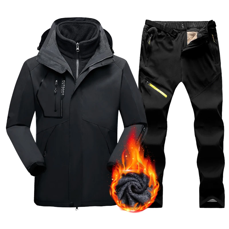 

Зимняя лыжная одежда, мужская лыжная куртка и брюки, утолщенная теплая водонепроницаемая снаряжение для сноуборда, лыжный костюм, мужские уличные зимние костюмы