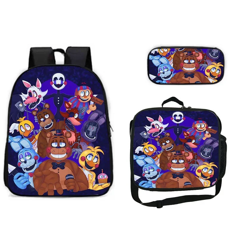 Five Night Freddy Bear Schoolbag Backpack Lunch Bag Pencil Case Set Gift for Kids Students