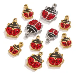 5 PCS Stainless Steel 3D Cute Ladybugs Pendant Use DIY Making Enamel Bracelets Necklaces Earrings Jewelry Accessory Wholesale