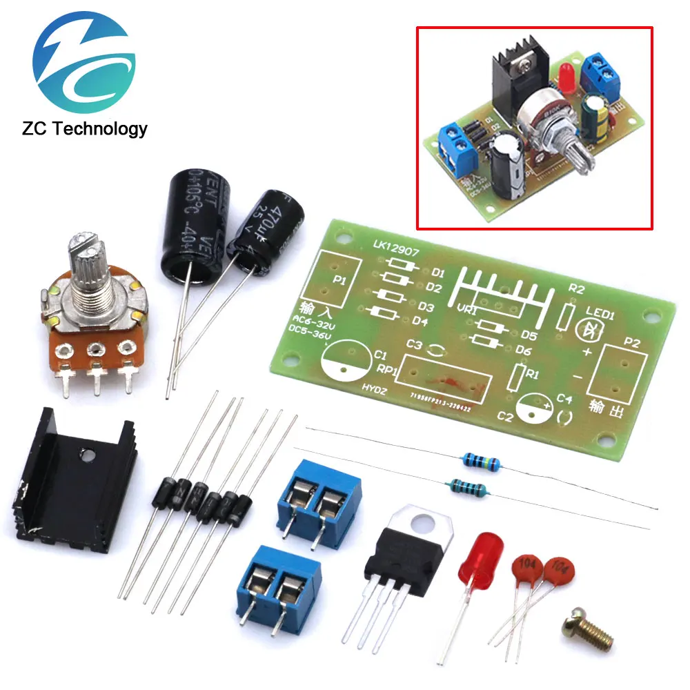 LM317 Adjustable Regulated Power Supply Kit Continuous Adjustable DC Power Supply DIY Teaching Training Parts 1.5V-12V