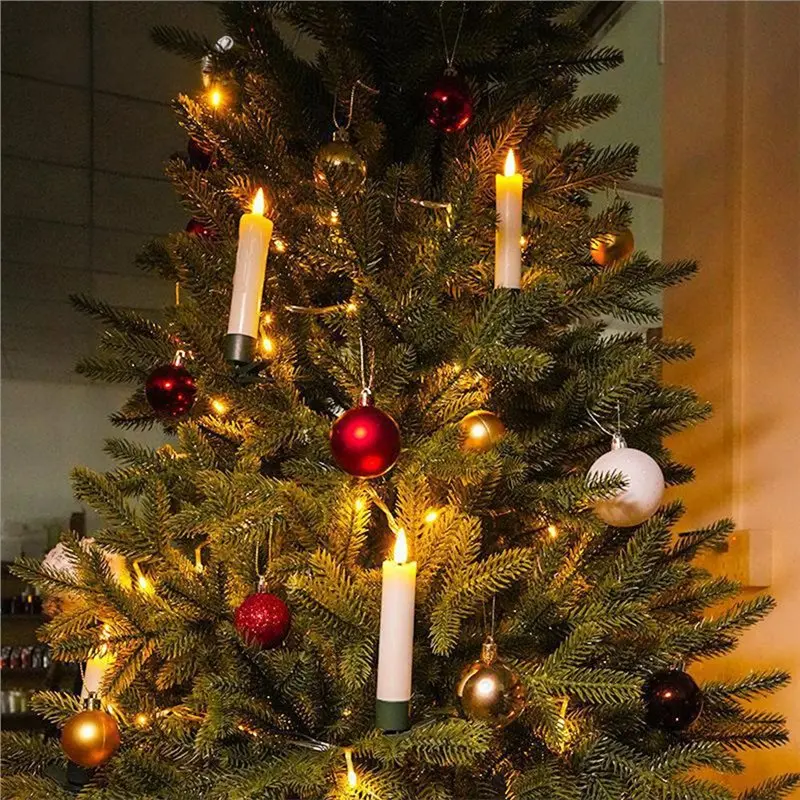 A60z6pcs Flameless LED Taper Candles Se Flameless 3D Wick Candles Clip-On Christmas Tree With Remote Timer For Home Decormay