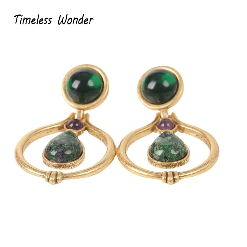 

Timeless Wonder Retro Brass Geo stone Stud Earrings for Women Designer Jewelry Runway Goth Luxury Rare Sweet Gift Top 5152