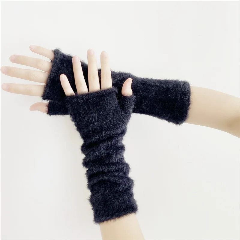 New Multi-color Women\'s Solid Color Plush Half Sleeve Arm Sleeve Cover Long Fake Sleeve Winter Wrist Protection Warm Half Finger