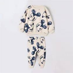 2Pcs Spring Autumn Kids Casual Outfits Cute Cotton Mickey Mouse Print Sweatshirt + Pant Baby Clothes Sets