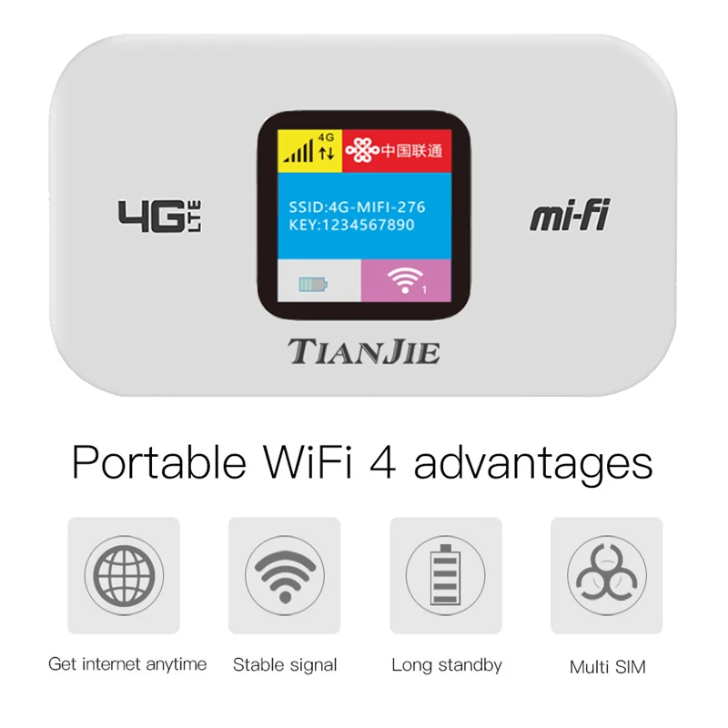 TIANJIE 150Mbps Wifi Router 4G Sim Card Wireless Modem FDD/TDD Signal Amplifier Mobile Car WI-FI Mesh With 2100MAh Battery