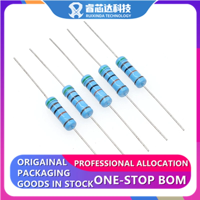 20PCS 1W Metal Film Resistor Five-color Ring Power Resistor 0.1~1M 1R 2 4.7 1k 10K 100K 680K 2M 6.8M 5.1M 10M 680K 910K 2.2M Ohm