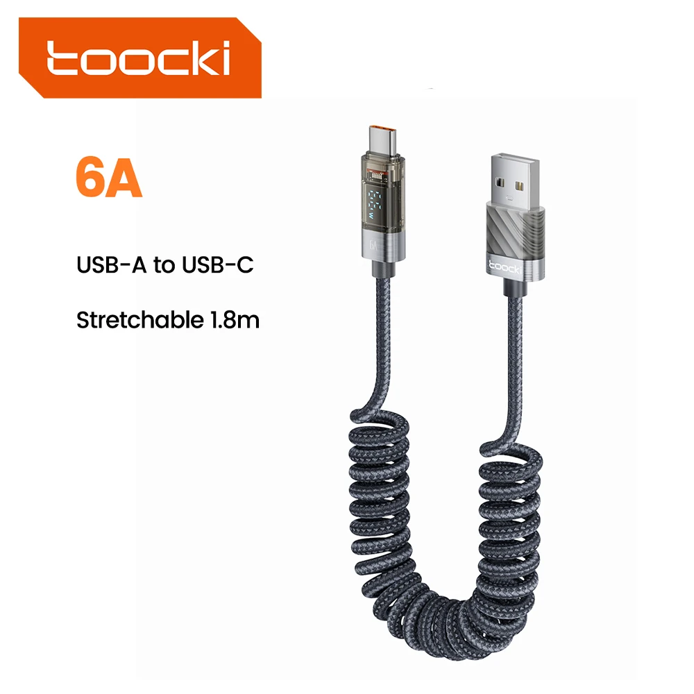 【¥264】Toocki 66W ディスプレイ付き USB Type-C スプリングケーブル AtoC-アリエク特価アラート