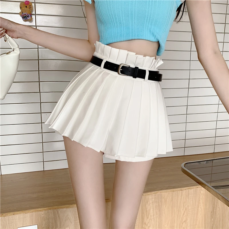 High Waist Slimming Short Skirt Women All-seasons Half Body Skirt Mini Skirt Trendy Female Has Inner Shorts With Belt Sweet