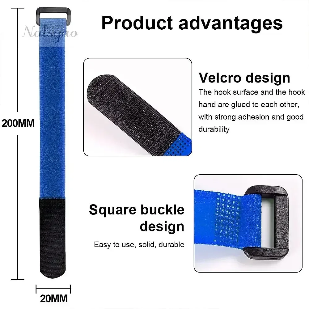 10pcs 20*200mm Reusable Self-adhesive Nylon Zip Ties Cable Fasteners Harness for Organizing Various Cables