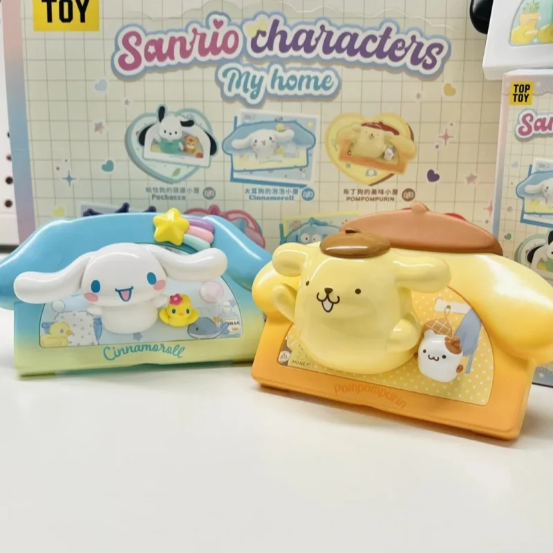 Sanrio My Home Refrigerator Patch Series Box Hello Kitty Cinnamoroll Melody Pochacco Cartoon Pvc Collection Model Toys Gift