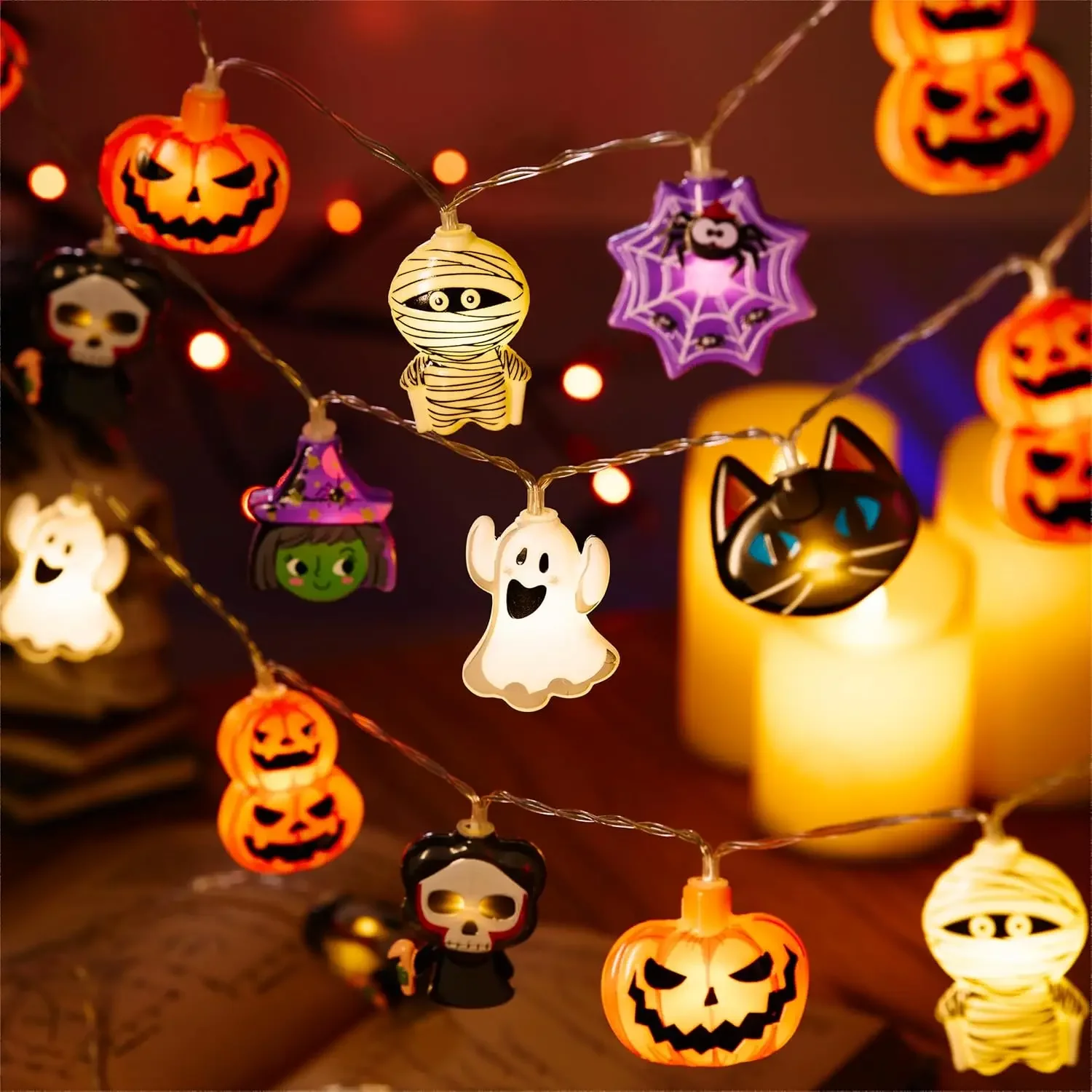 

1PC 10/20 LED Halloween Battery Box String Lights,Without Battery Cute Shape Lights 2025 Home Indoor Garden Holiday Party Decor