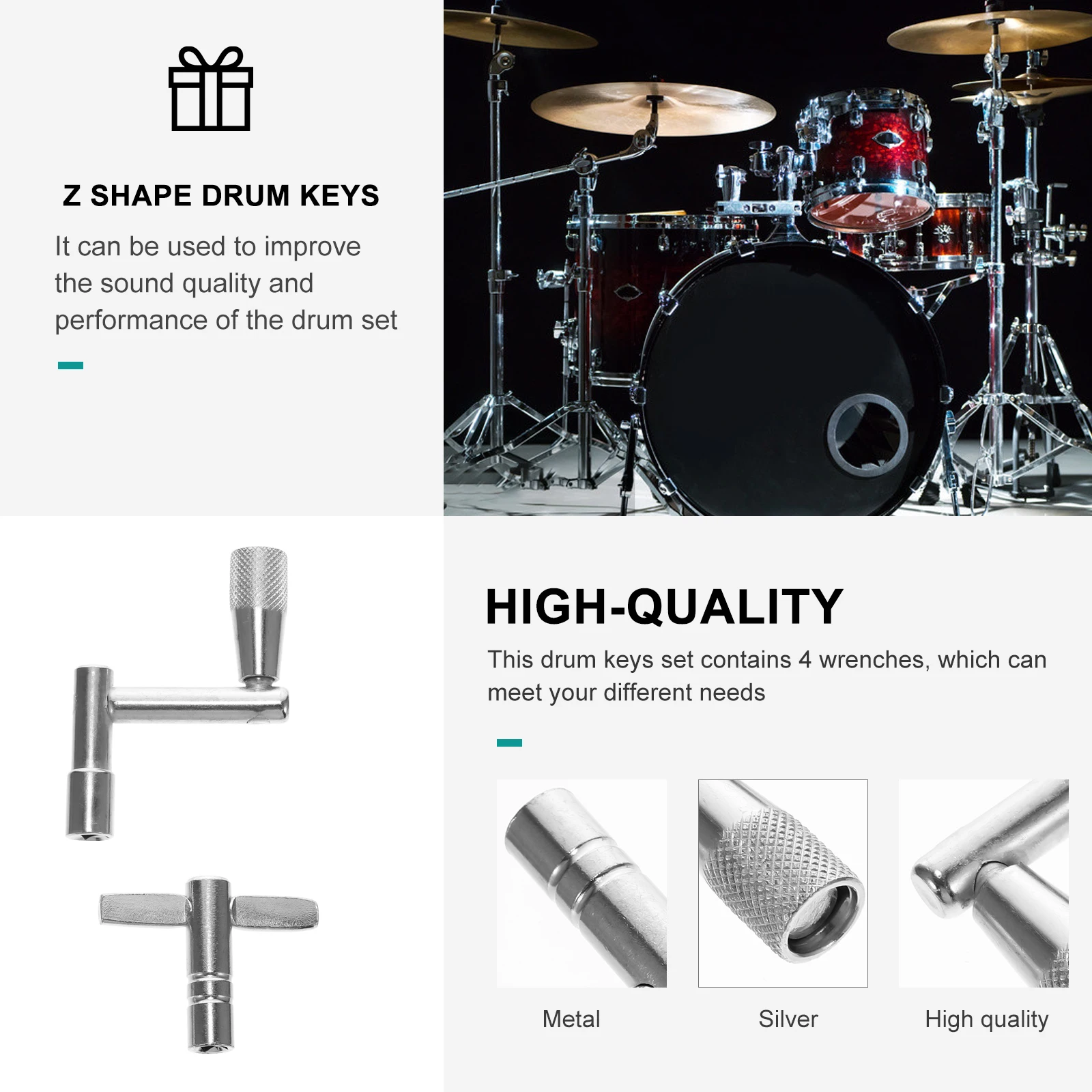 

4 Pcs Keys Accessories Z Shape Tuning Keys Metal Set Wrench T Shape Drum Kit Wrench Drum Kit Accessories For Tuning