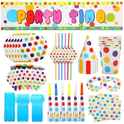 Children's birthday color polka dot theme party set, paper napkins paper cups paper plate picnic disposable cutlery party decora