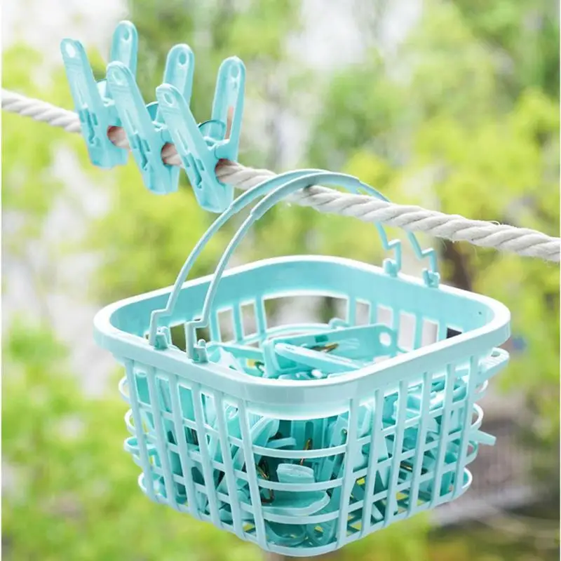 30Pcs Mix Color Clothes Pegs Clothespin With 1 Plastic Storage Basket Practical Clothes/Curtain Clips Gadgets For Home Storage