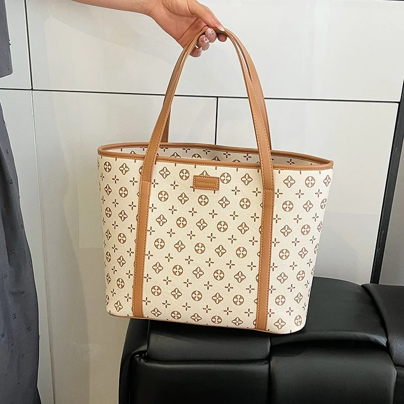 

Retro Floral Tote Bag for Women Large Capacity Adjustable Crossbody & Shoulder Bag Korean Style Commute Essential Vegan Leather​