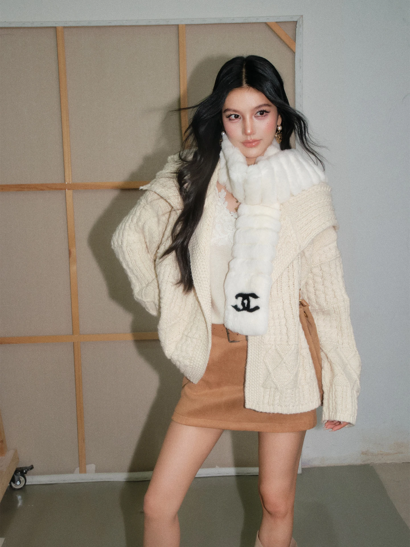 

Olivia Duo High Weight Knitted Sweater Winter Korean Sle Lazy Collar Open Cardigan Outerwear Soft Medium Nylon Fiber Long S...