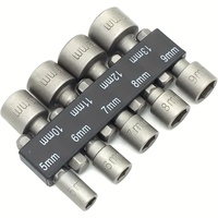 9pcs Wind Batch Sockets, Heat Treatment, 6.35mm Hexagonal Side-by-side, 5-13mm Caliber