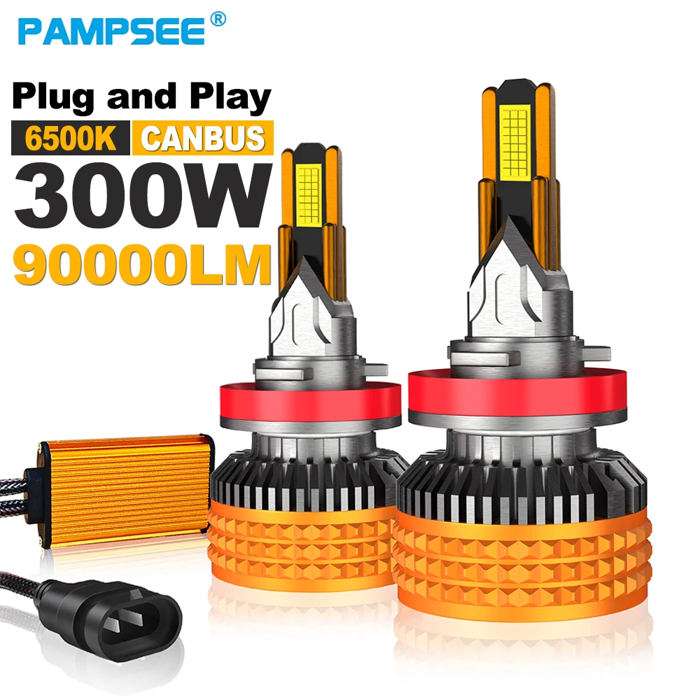 6 Copper Tubes LED Headlight Bulbs 90000LM Super Bright H4 H7 H8 H11 9005 HB3 9006 HB4 High Low Beam Auto Headlamp Replacement