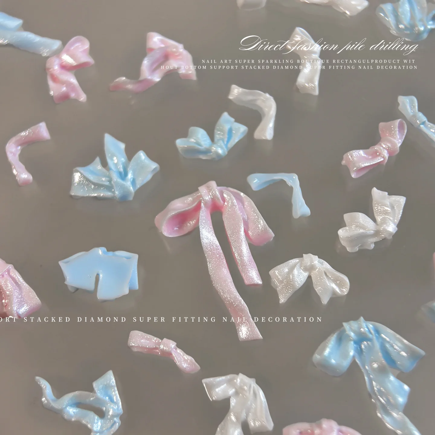 50pcs Soft Carving Bow Nail Art Accessories Multi Colored Pearl Bow Nail Diamond Decoration Supply Cute Resin Charms For Nails
