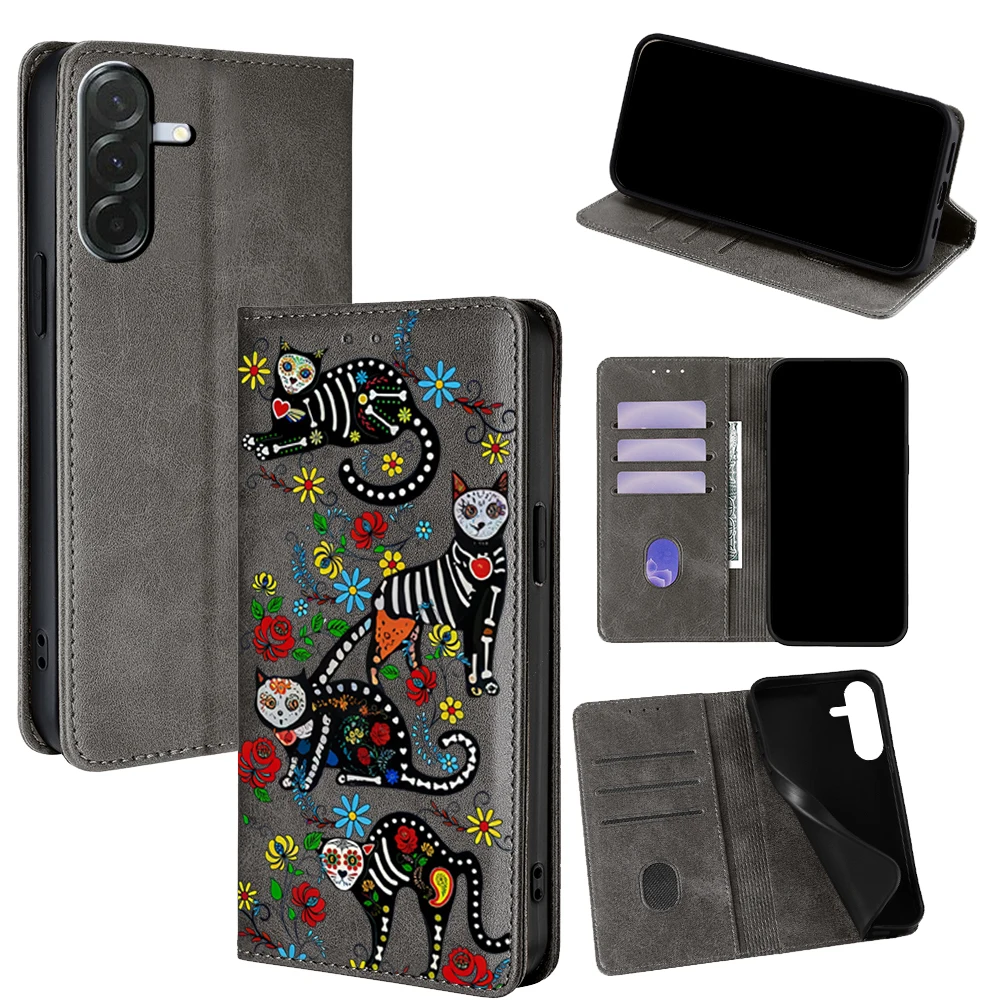 Magnetisches Leder-Tiermuster-Brieftaschen-Klapphülle für Samsung Galaxy A17 A07 A56 A36 A26 S25 Ultra S25 FE S24 S23 S22 Plus Cover