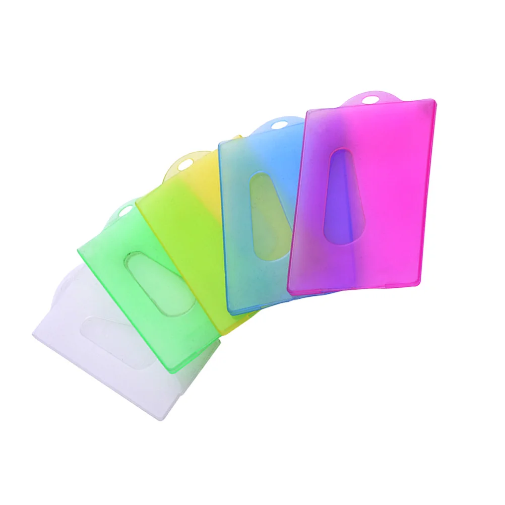 20pcs Plastic Holder Sleeve Protector for ID Credit Bus Student Cards Employee Badge (Random Color, Surface with Hole)