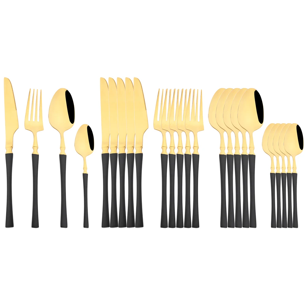 

16/24Pcs Black Gold Dinnerware Set Stainless Steel Tableware Cutlery Set Knives Fork Spoons Flatware Western Kitchen Silverware