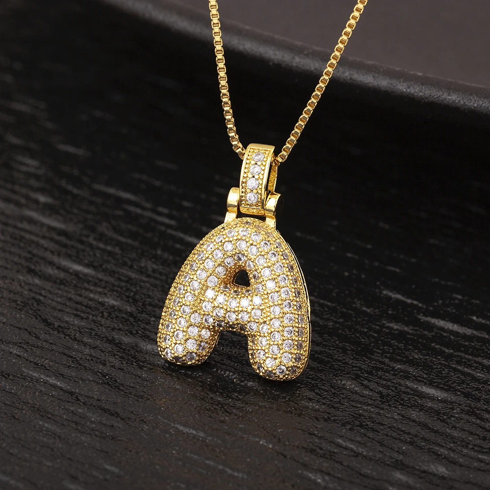 AIBEF Luxury Trendy Necklace Initials English Alphabet A-Z 26 Letter Pendant Copper Family Name Capital Necklace for Women Girls