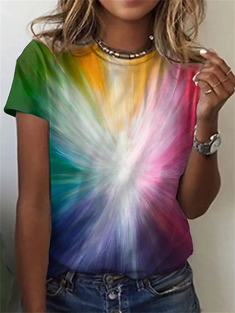 

3D Colorful Graphic Print Women's Short Sleeve T-shirt Summer Casul Round Neck Top Fashion Trendy Oversized Unisex Clothing