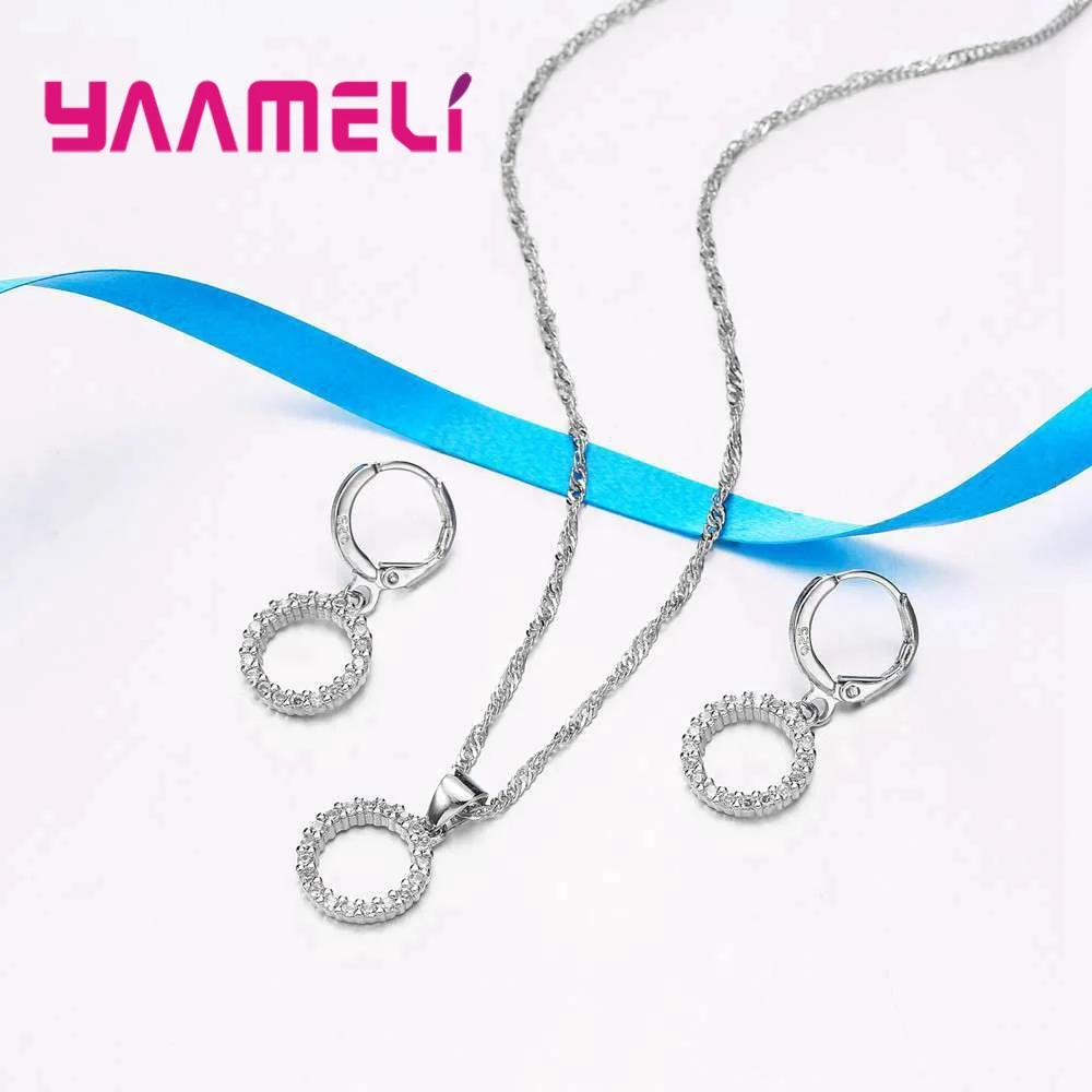 Top Selling Cubic Zirconia Bridal Jewelry Sets 925 Sterling Silver Flower Necklace Earrings Wedding Party Accessories