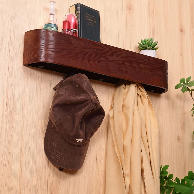 

Современная настенная вешалка для одежды со скрытыми крючками. Компактная деревянная полка для хранения из цельного дерева для прихожей, прихожей. Простая сборка