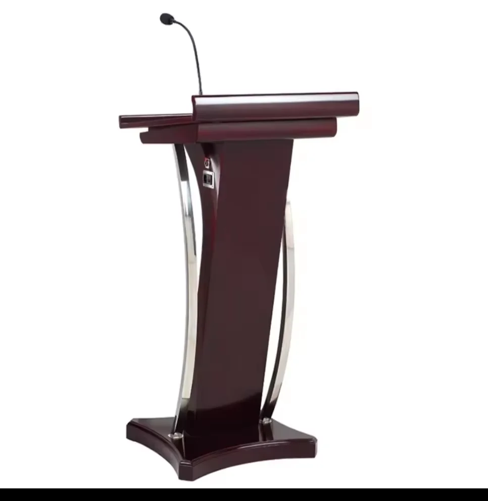 Metal Podium Stand Display With Microphone Light For Conference Church Pulpit Classroom