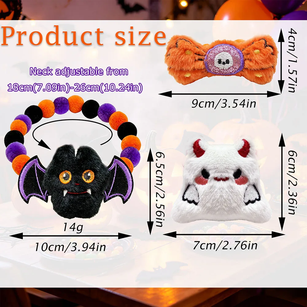 30/50 Stück Halloween Pompon-Haustierhalsband Niedliches Kürbis-, Fledermaus-, Spinnen-, Totenkopf-, Teufel-Deko-Halsband Kleines Welpen- und Katzen-Kostümzubehör – Detail 2